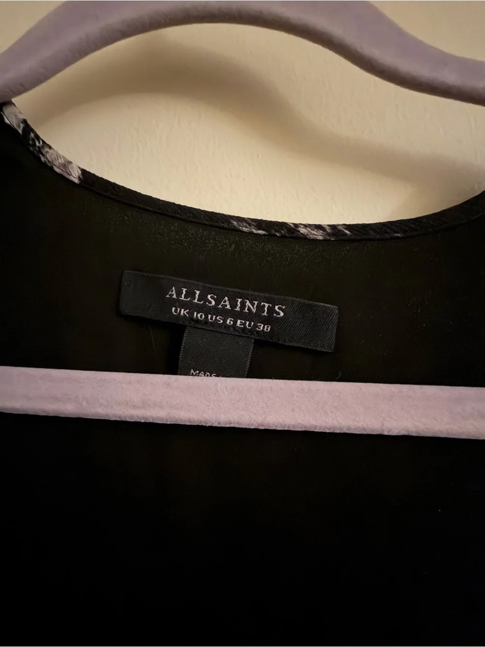 AllSaints Black Top with Subtle White Floral Trim - Picture 3 of 3